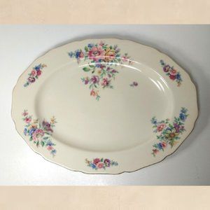 Wentworth Thomas Ivory Serving Platter Floral Dish Gold Trim Vintage Collectors